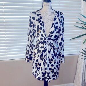 NWT! Petite satin animal print mini wrap dress